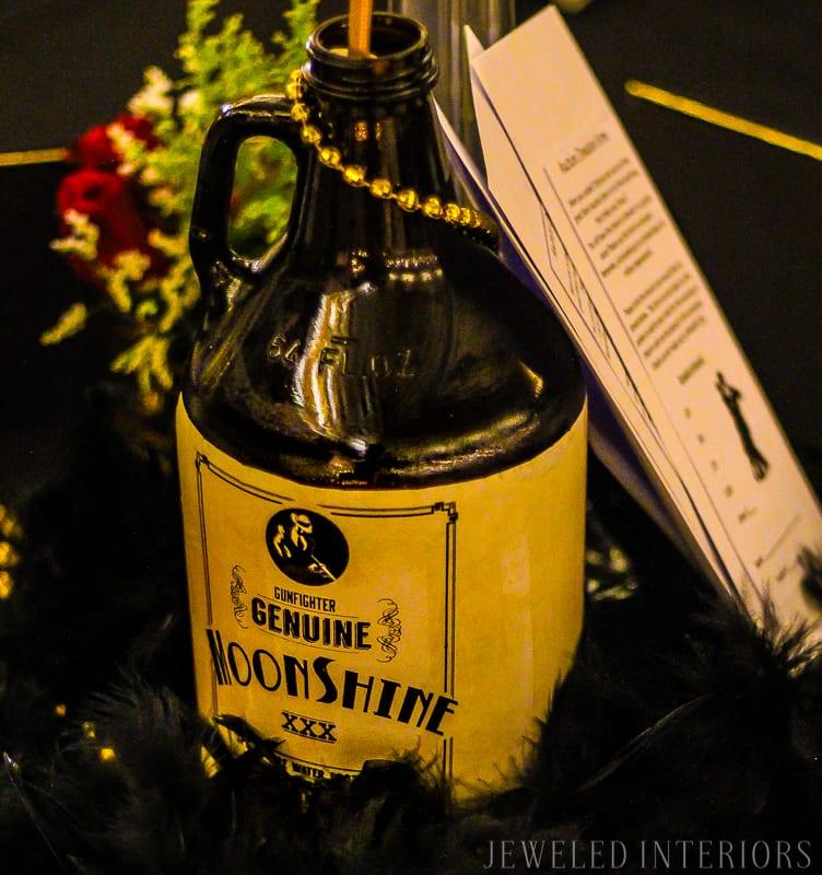 Need Centerpiece ideas for your Roaring 1920's Party?  Check this out!   halloween, dress-up, costume, speakeasy, speak, easy, sequins, bar, tommy gun, cigars, flapper, prohibition, charity,  fundraiser, fund, raiser, money, auction, OSC, OCSC, Officers', Gatsby Spouses', club, military, scholarships, feather, ostrich, boa, fringe