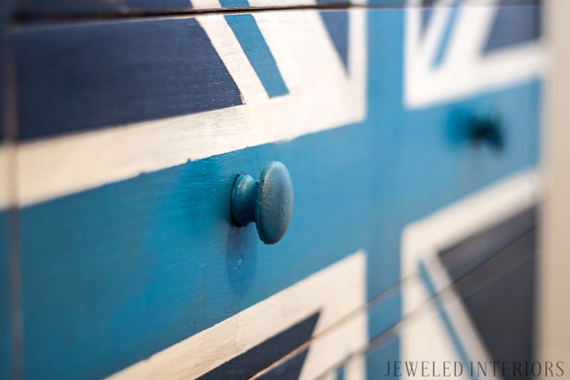 DIY Union Jack Dresser: 3 Tips for Combining a little boy and little girl's bedroom: Jeweledinteriors, jeweledinteriors, bedroom, bed, crib, toddler, british, union, jack, french, twins, rug, chandelier, dresser, chair, DIY, functional, unisex, sheepskin