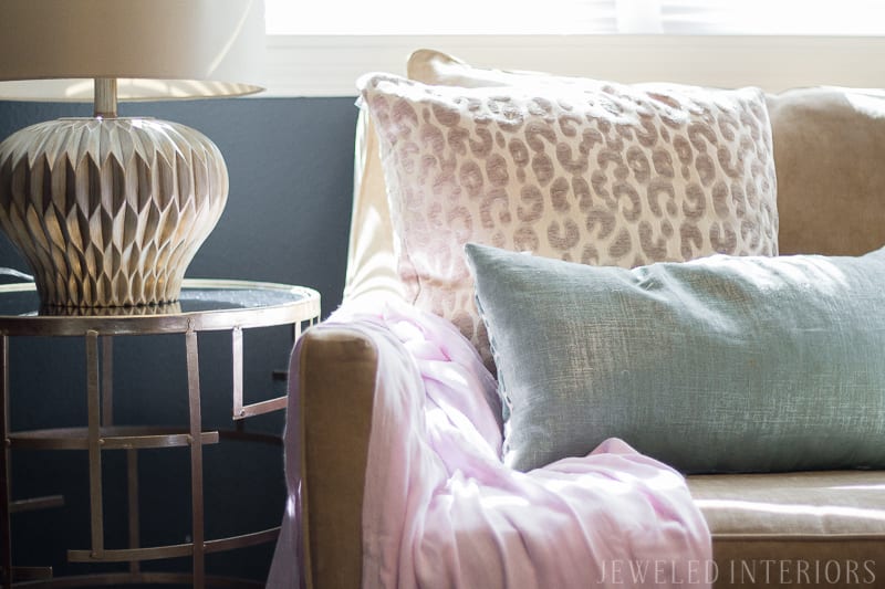 dark, moody, navy, leopard, linen, gold, DIY, art, beautiful, jeweledinteriors, jeweled interiors, flowers, night stand, faux fur, animal print, wood grain, lamp, chocolate, tan, neutrals, blue, statue, horse, bamboo, glam, pink, blush