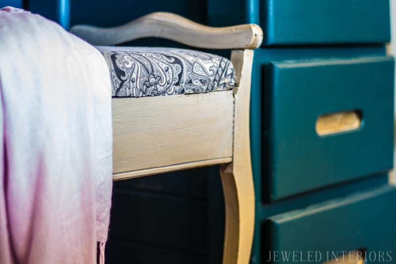 Want to organize and upgrade that office space on a dime?  Check out these ideas from Jeweled Interiors!    jeweledinteriors, DIY, art, canvas, acrylic, latex, water, wood, grain, desk, peacock, blue, green, inexpensive, budget, dark, moody, dramtic, walls, paint, victorian, blush, piano bench