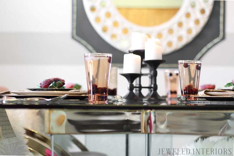 Check out this dining room make over!  Craigslist to the rescue! Milo, Baughman, chairs, thrifted, craigslist, glass, table, brass, millenial, pink, blush, formal, glam, chic, dining room, luncheon, dinner, party, moody, floral, rug, centerpiece, floral, stripes, DIY,  before, after, make-over, reveal, redecorate, 80's table, chairs, vintage rug, wool 