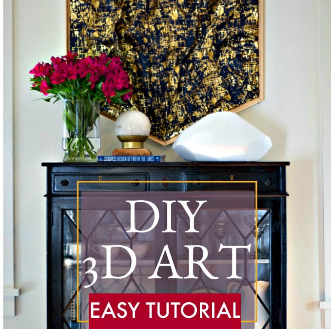 Learn how to make this easy and inexpensive DIY ART! DIY, ART, Tutorial, Abstract, Modern, 3-D, 3D, Navy, gold, frame, step by step, miter, jig, jeweledinteriors,jeweled interiors, ORC, One Room Challenge,
