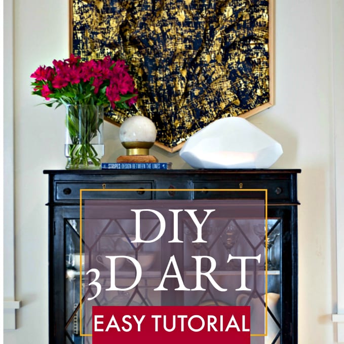 Learn how to make this easy and inexpensive DIY ART! DIY, ART, Tutorial, Abstract, Modern, 3-D, 3D, Navy, gold, frame, step by step, miter, jig, jeweledinteriors,jeweled interiors, ORC, One Room Challenge, 