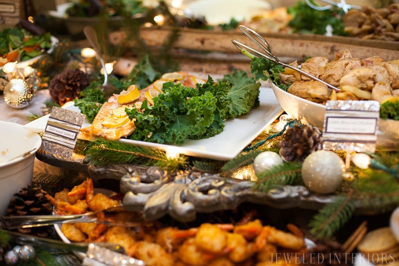 YOU HAVE TO SEE THIS NATURE INSPIRED HOLIDAY PARTY! || rustic, glam,  jeweledinteriors, buffet table, party, holiday, Christmas, party, home, tour, back drop, dessert, table, chic, rustic, silver, gold,  salmon, appetizers food