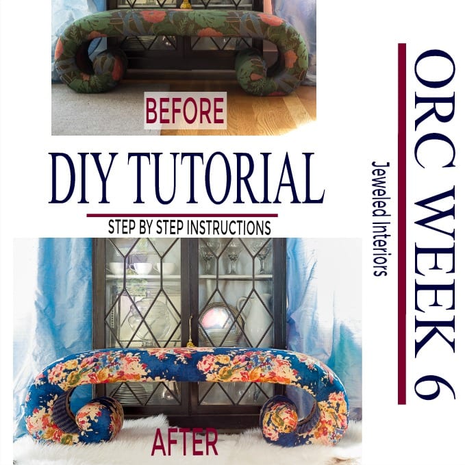You've got to see this tutorial! upholstery, upholster, upholstered, jeweled interiors, diy, tutorial, step, by, step, instructions, welt, welting, double, cord, gimp, nailhead, tutorial, bench, chair, drop seat, floral, 