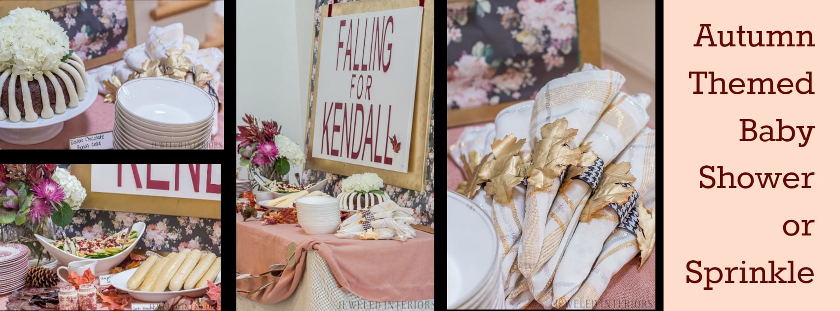  You have got to check out this baby shower!  Autumn, fall, theme, themed, sprinkle, baby, shower, buffet, girl, recipes, decorations, moody, florals, blush, burgundy, moody, floral, leaves