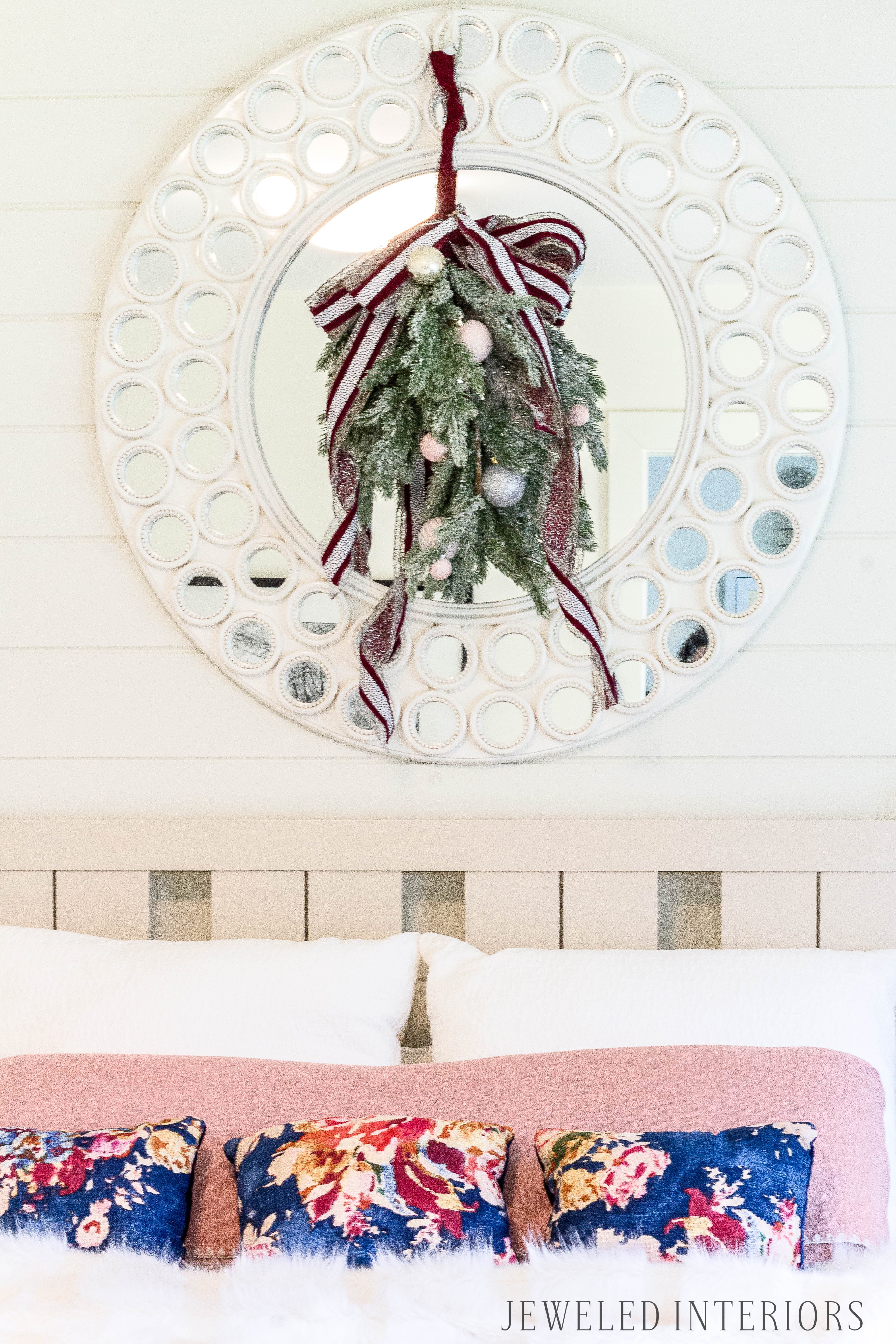 Looking for inspiration for a eclectic, chic, an glam Christmas? You have got to see this! Jeweled Interiors, Holiday, Home Tour, Burgundy, cranberry, blush, Christmas, Decor, Ideas, Tips, wreaths, Christmas, tree, decor, decorations, DIY, inspiration, red, maroon, wine, home tour, poinsettia, glam, chic, peach, gold, black, white