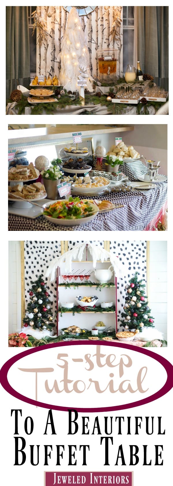 How to make a holiday buffet table from a Barbie house! 5 simple DIY tips to Christmas party greatness!  || Holiday, Christmas, buffet, jeweledinteriors, Burgundy, Dalmatian, party, black and white, ideas, DIY, tutorial,  pink, gold, dinner 