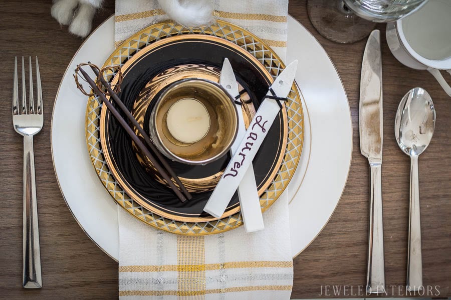 Apres Ski Party Blog Hop|| Jeweled Interiors, party, ski, buffet, tablescape, table, setting, black and white, candles, brass, potato bar, mashed potato, china, vintage, brass, candle stick, buffet line, simple, easy, lunch, dinner, brunch, buffet, flowers 