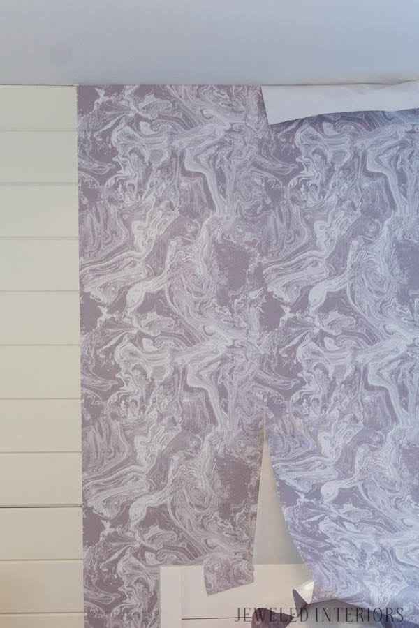 Check out how what a difference removable wallpaper makes in a room || jeweled interiors, temper, Tokyo, ash, removable, wallpaper, Tempaper Installation, tween, teen, girl, room, lavender, purple, marble, before, after, reveal, how to, tips, 