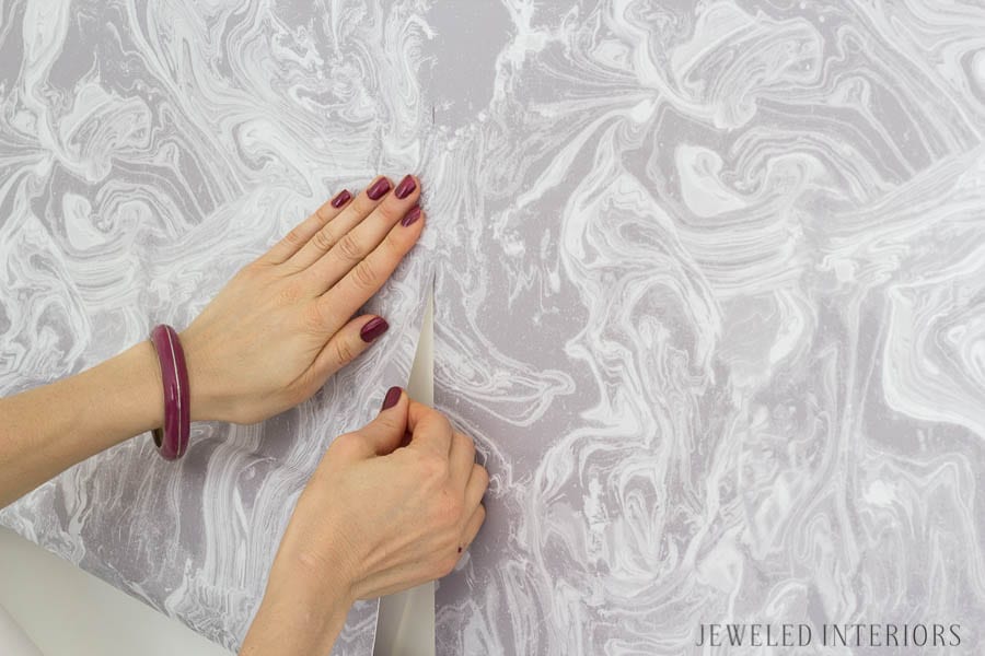 Check out how what a difference removable wallpaper makes in a room || jeweled interiors, temper, Tokyo, ash, removable, wallpaper, Tempaper Installation, tween, teen, girl, room, lavender, purple, marble, before, after, reveal, how to, tips, 