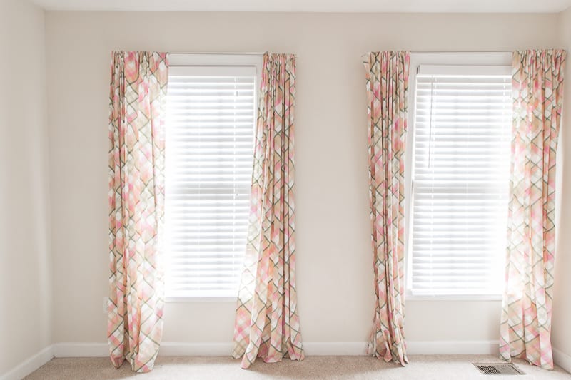 Check out this girl's bedroom, preppy, millennial pink, pink, stripes, teen, tween, little, silk curtains, yellow, black and white, color of the year