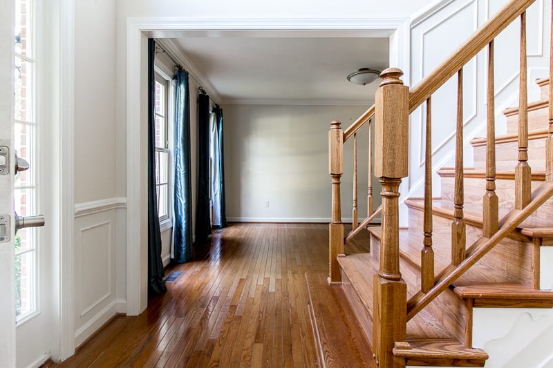 Entryway ideas, entryway, chandelier, moulding, paint, farrow and ball, Kelly Wearstler, California collection, lamps plus, Cascata sconce , drapes, 