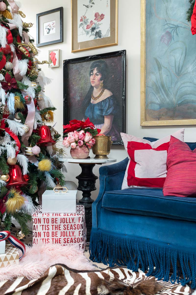 miles redd inspired Christmas, Christmas trends, how to decorate a Christmas tree, miles redd, designer tree, Christmas tree ideas, Christmas tree decorations, Christmas tree themes, Christmas tree decorating ideas, red and pink, pink Christmas tree, ostrich feathers