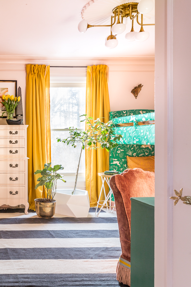 Look at this upholstered bunk bed, upholstered bunk bed, upholstered headboard, upholstered bed, pink and green, upholstered bunk bed, jeweled interiors, jewel Marlowe, spring home tour, 2019 