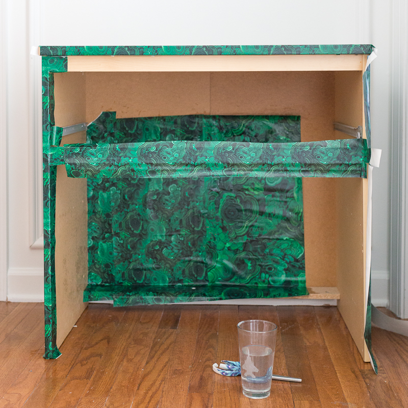 Malm, Ikea hack, spoonflower wallpaper, tutorial, diy, DIY malachite table, entryway table, diy ideas, 