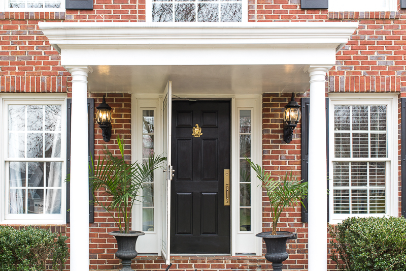 AWESOME REVEAL! How to pick door hardware, brass, door knobs, porcelain knob, Door hardware upgrade, red brick colonial with pillars