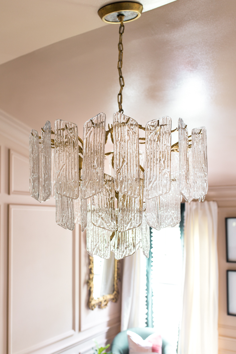 jeweled interiors, One room challenge, ORC, Week 4, Piemonte Chandelier, lighting updates, Corbett lighting, HVG lighting, Hudson Valley, Art Deco chandelier, waterfall chandelier, cascading chandelier, glass plate chandelier, bedroom, Spring 2019