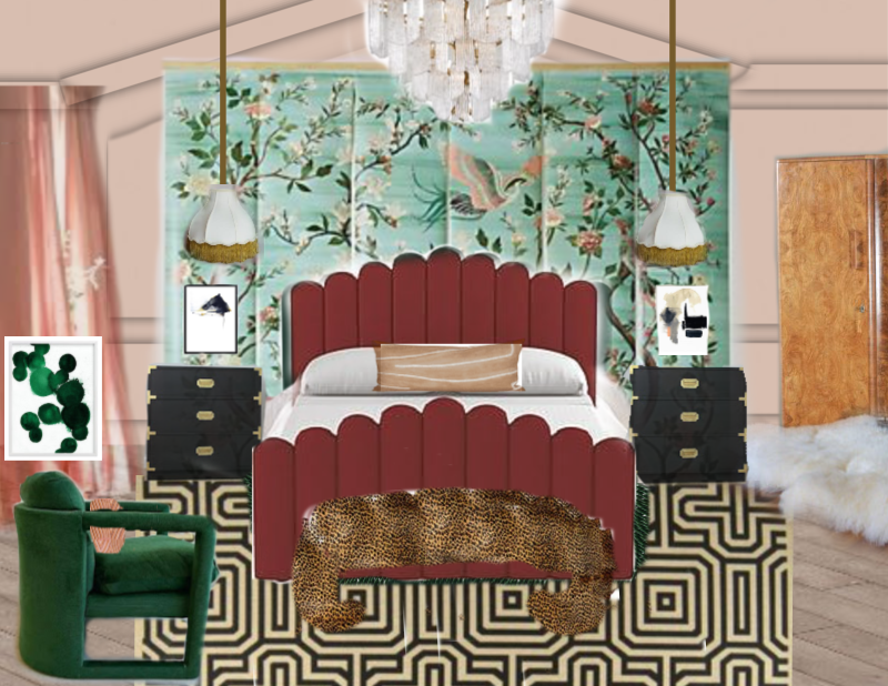 Jeweled Interiors, spring, 2019, One Room Challenge, ORC big reveal, Door Handle upgrade, brass door handle, master bedroom, bedroom, chinoiserie, Anthropologie, maximalist, bohemian, Miles Redd, piedmont chandelier, art deco, Metrie Moulding, bohemian moulding, new traditionalist, master bedroom, master bedroom reveal, dramatic bedroom, setting plaster, reveal, big reveal, farrow and ball, jeweledinteriors, Hollywood regency, diy bed, red bed