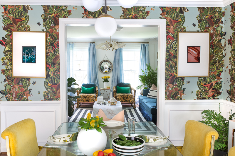 jeweled interiors, 2019 Summer Home Tour, living room, dining room, bedroom, master, entryway, wallpaper, maximalist, maximalism, moulding, chandeliers