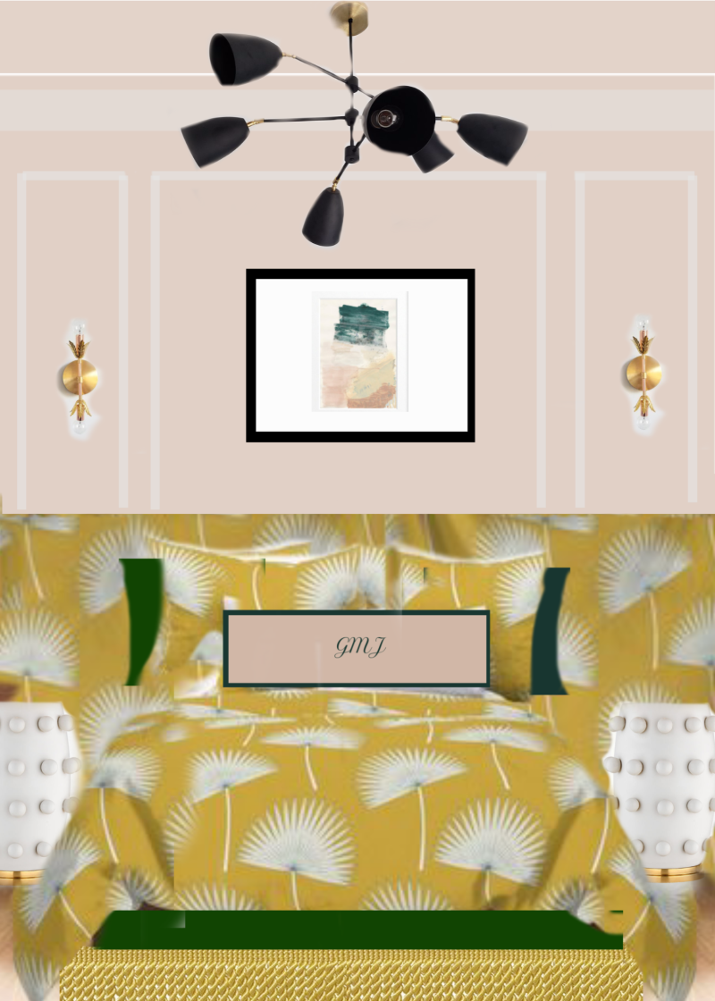 Mood board for the guest bedroom, bohemian headboard, vertical channel tufts