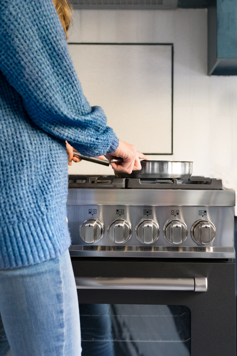 Dream Oven Range!  Check out the deets on this Bertazzoni 30 in all gas burner, matte black oven range from Jeweled Interiors Kitchen for the Fall One Room Challenge