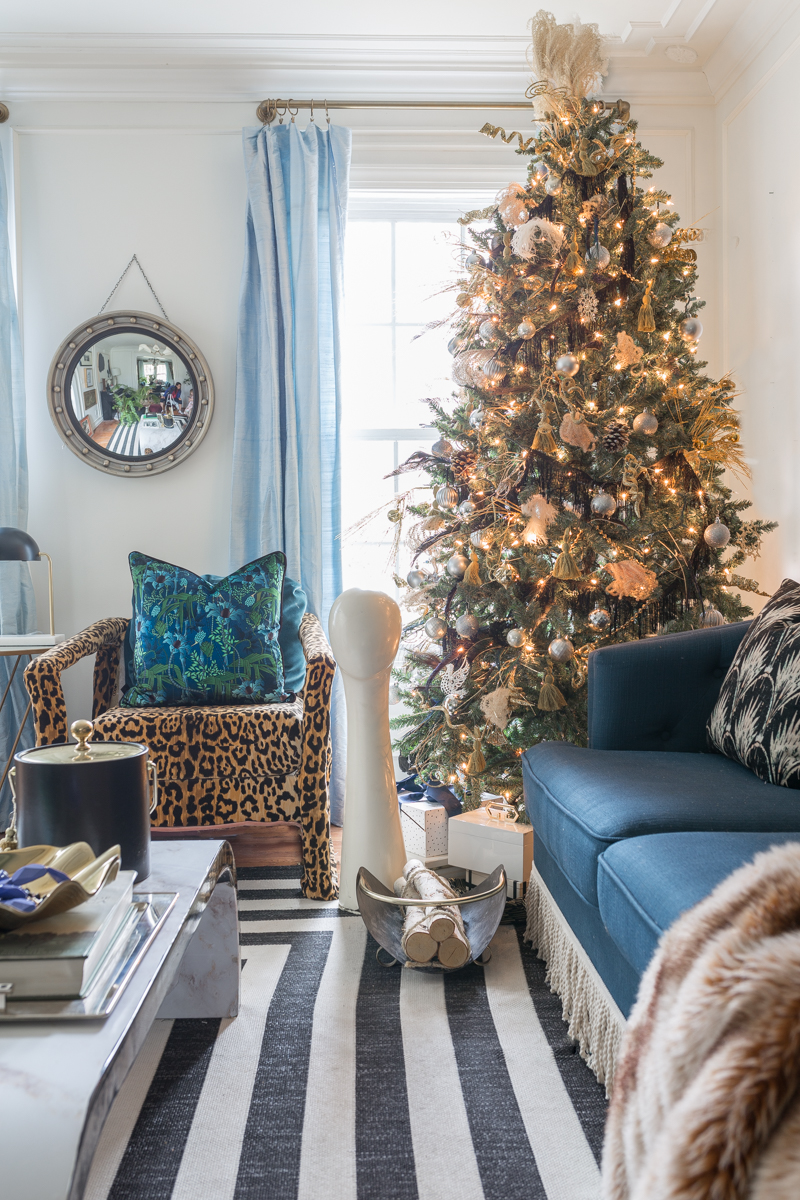 Art Deco Christmas tree, Great Gatsby Party, Great Gatsby Christmas,  speak easy pampas grass tree, fringe 1920's tree, leopard chair, The Curious Department