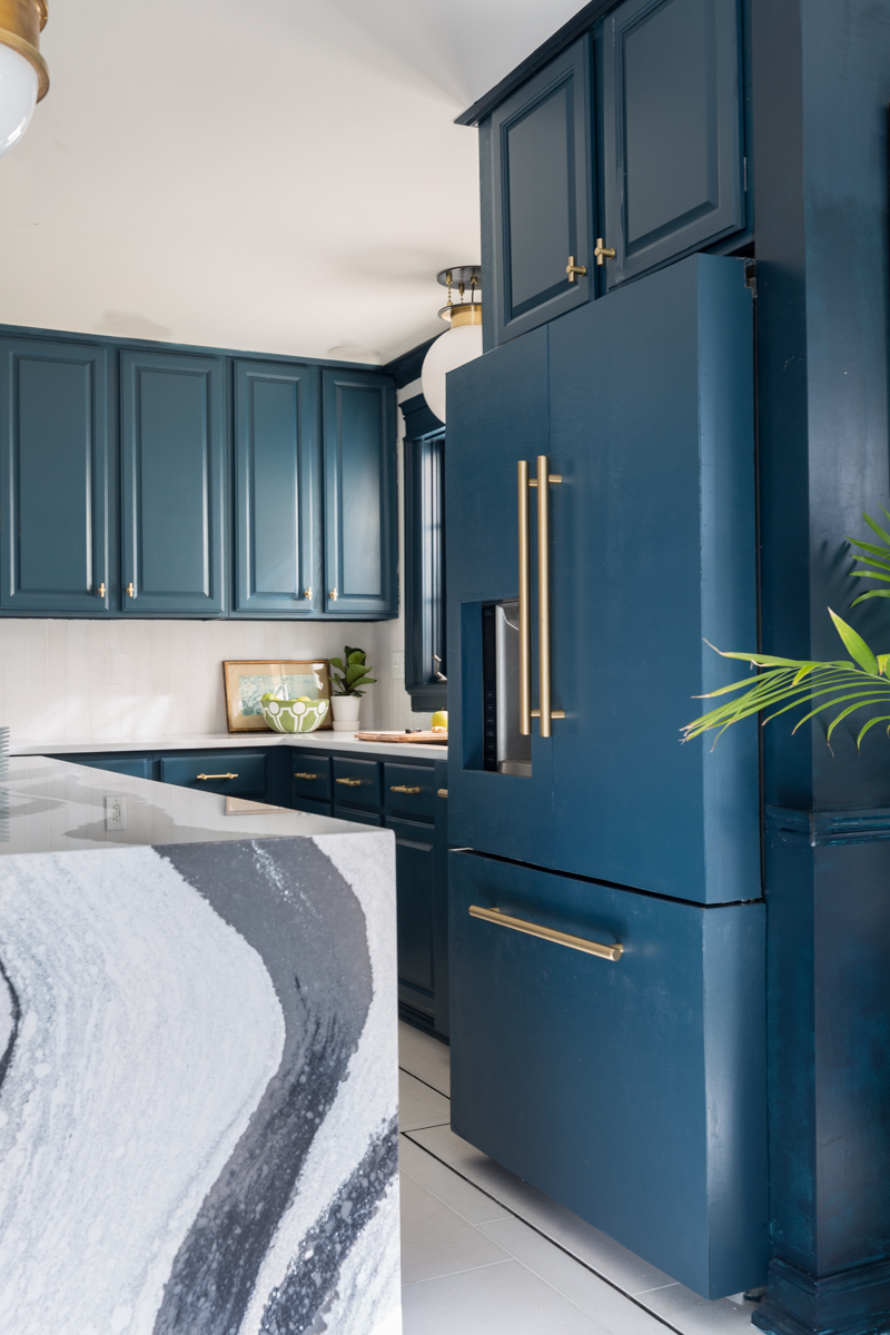 Jeweled interiors Fall 2019 ORC kitchen, schuab t pulls hague blue cabinets,, Enhance cabinet