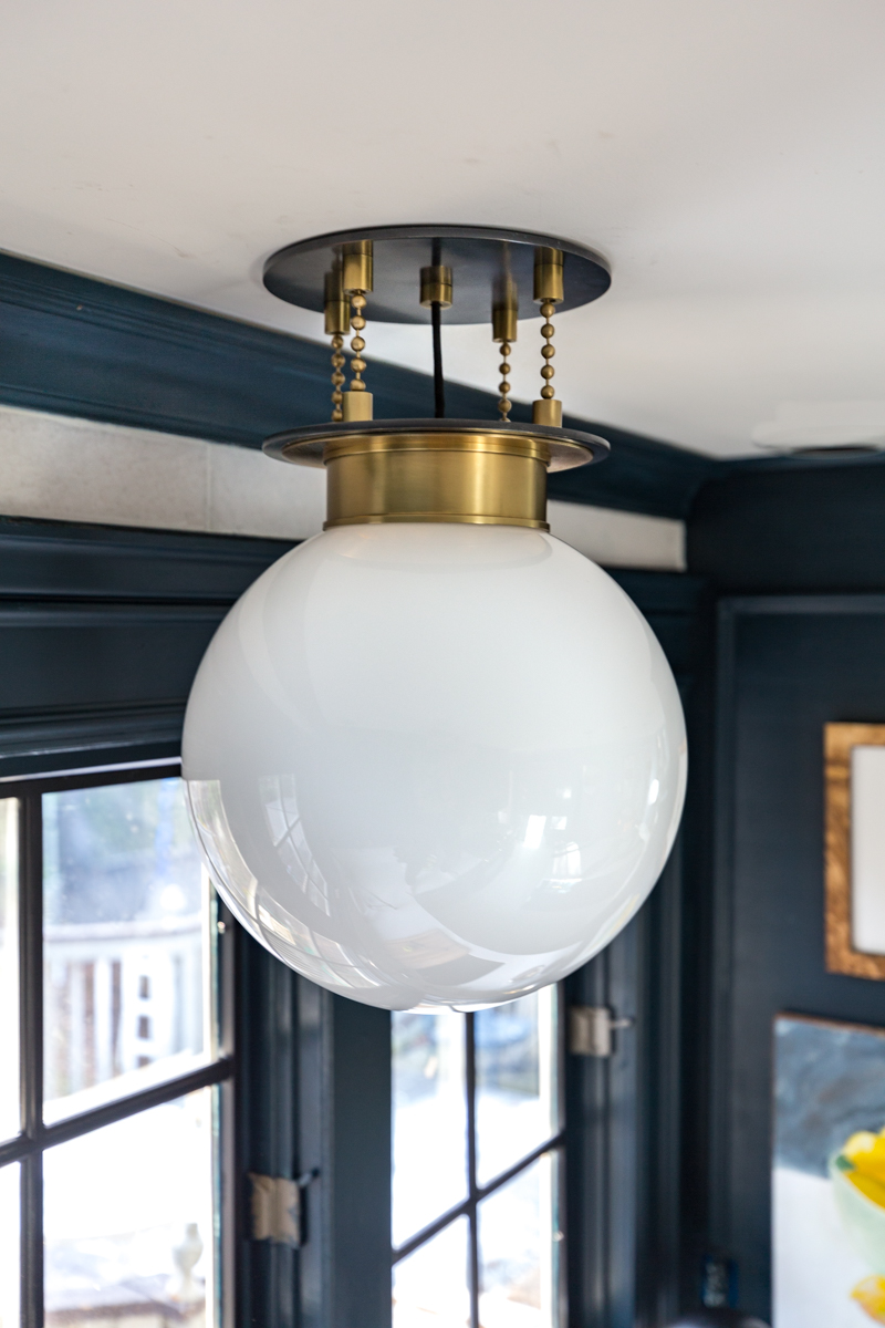 Wowzers! Check out this reveal from Jeweled Interiors Fall 2019 ORC, one room challenge. Gunther sconce, Corbett Lighting, hague blue cabinet, kitchen