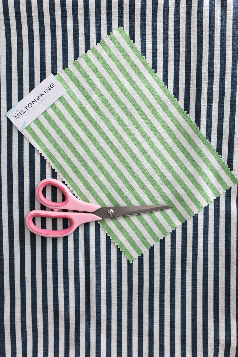 milton and king candy striped fabric, black and white striped velvet, green and white striped fabric