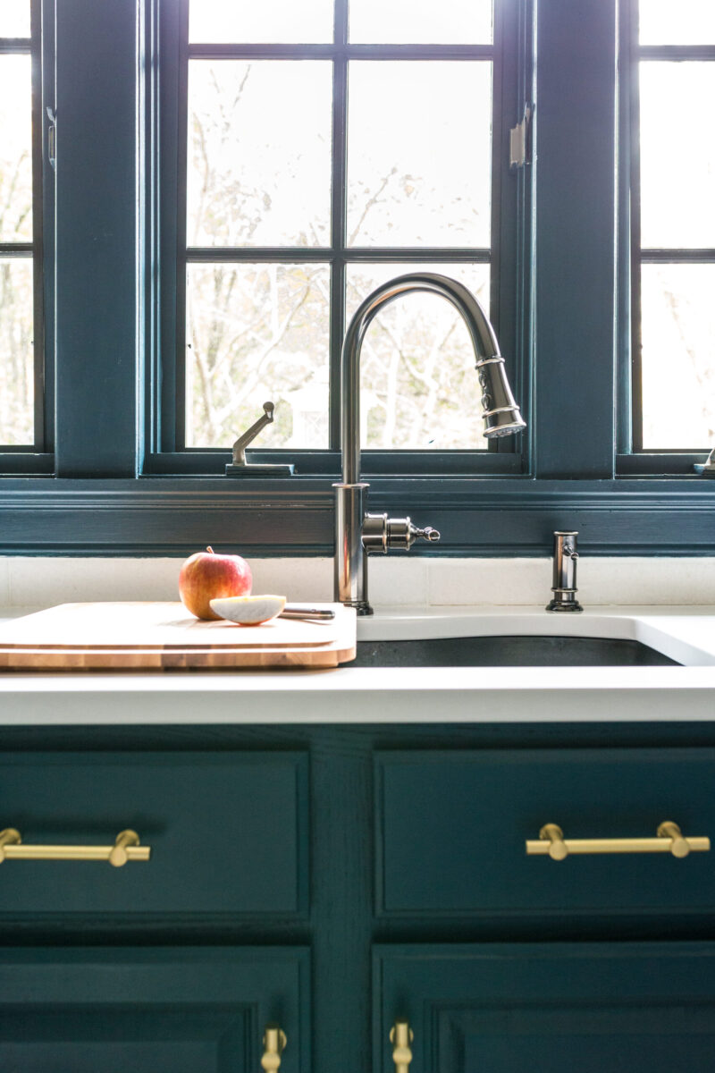 Check out this gorgeous blue kitchen with elkay kitchen sink and faucet