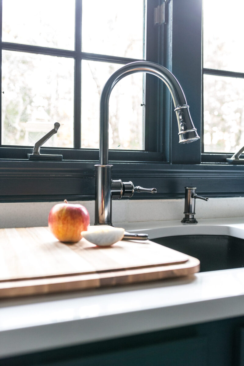 Check out this gorgeous blue kitchen with elkay kitchen sink and faucet