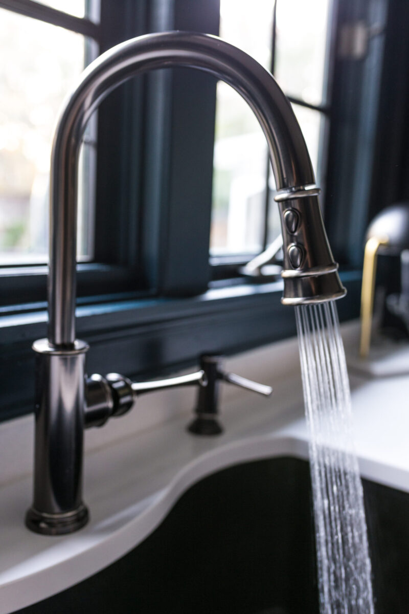 Check out this gorgeous blue kitchen with elkay kitchen sink and faucet