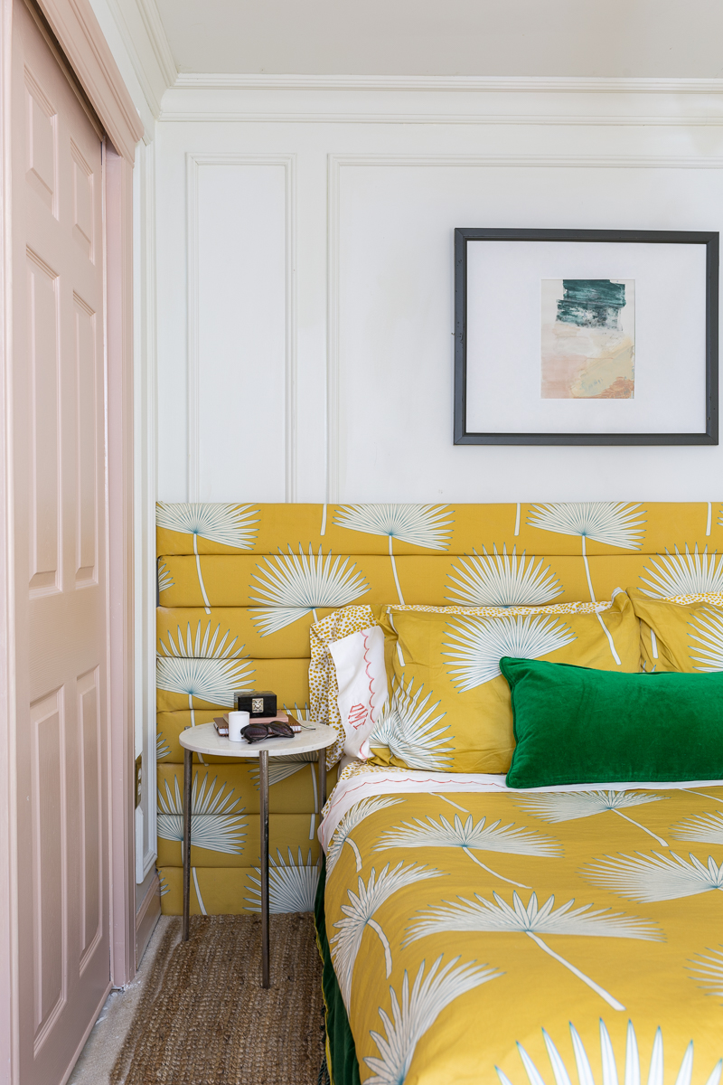 teen girl bedroom, teen bedroom, girl bedroom, yellow bed, tufted headboard, channel tufted, unique headboard