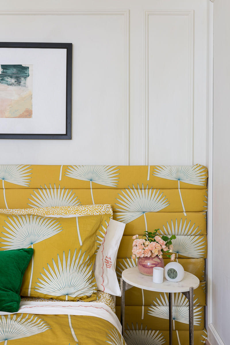 teen girl bedroom, teen bedroom, girl bedroom, yellow bed, tufted headboard, channel tufted, unique headboard