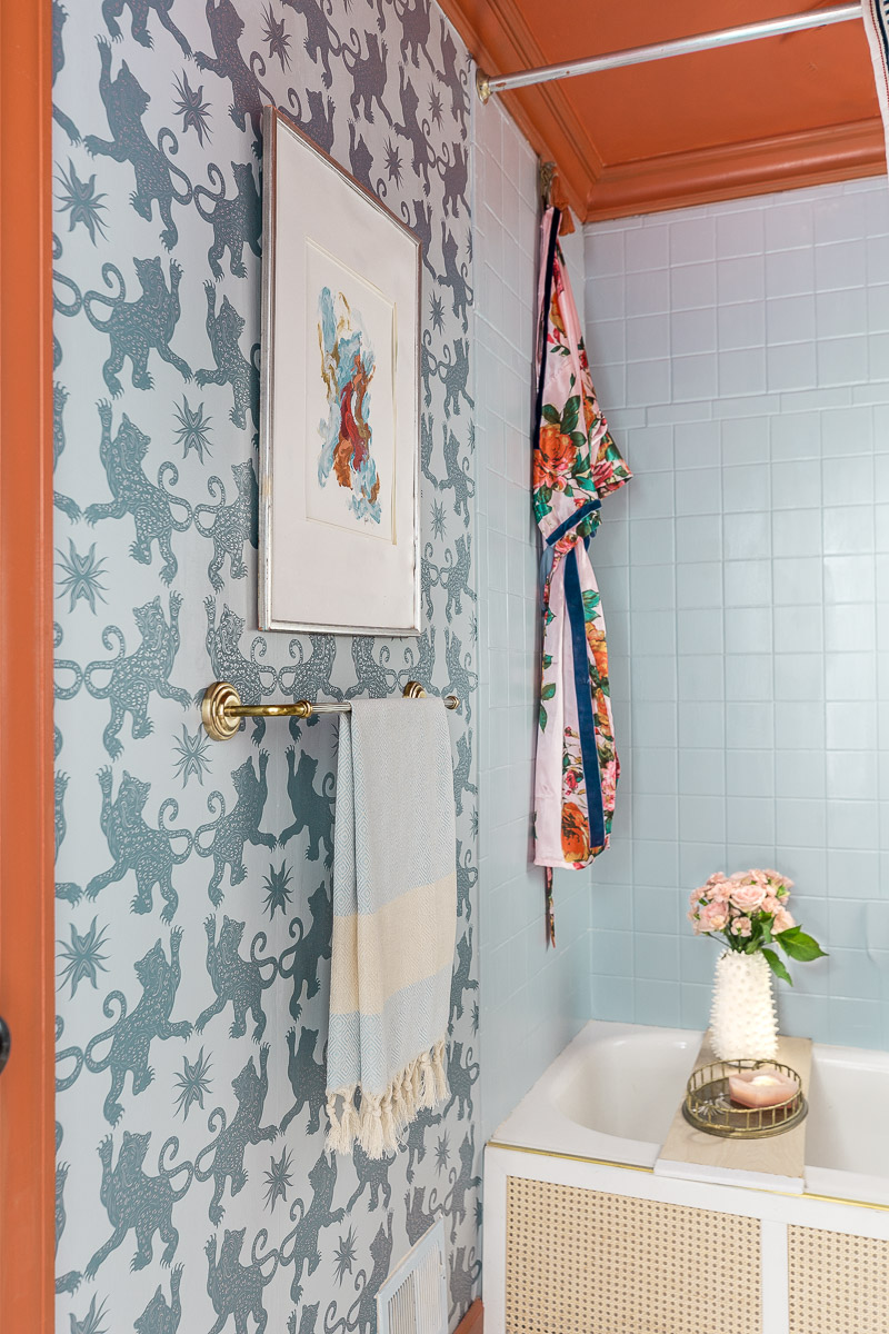 vintage bathroom, spring 2020 ORC, one room challenge, jeweled interiors, Jewel Marlowe, charlotte's locks, Hygge and west, farrow and ball, rockstar chandelier, chinoiserie wallpaper, Anthropologie bathroom, Anthropologie, Anthropologie inspired bathroom, 