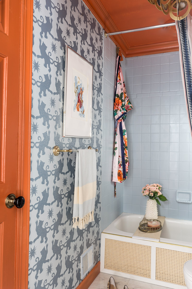 vintage bathroom, spring 2020 ORC, one room challenge, jeweled interiors, Jewel Marlowe, charlotte's locks, Hygge and west, farrow and ball, rockstar chandelier, chinoiserie wallpaper, Anthropologie bathroom, Anthropologie, Anthropologie inspired bathroom, 