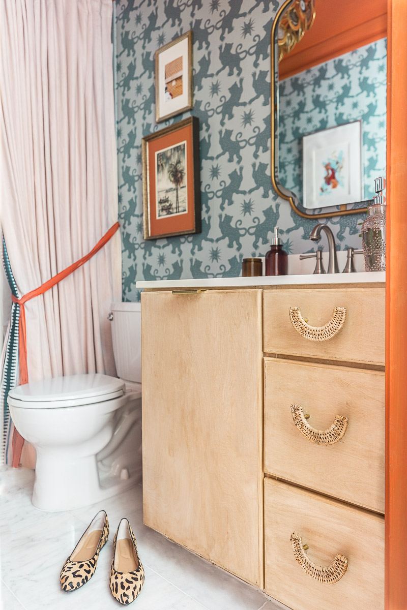 vintage bathroom, spring 2020 ORC, one room challenge, jeweled interiors, Jewel Marlowe, charlotte's locks, Hygge and west, farrow and ball, rockstar chandelier, chinoiserie wallpaper, Anthropologie bathroom, Anthropologie, Anthropologie inspired bathroom, 