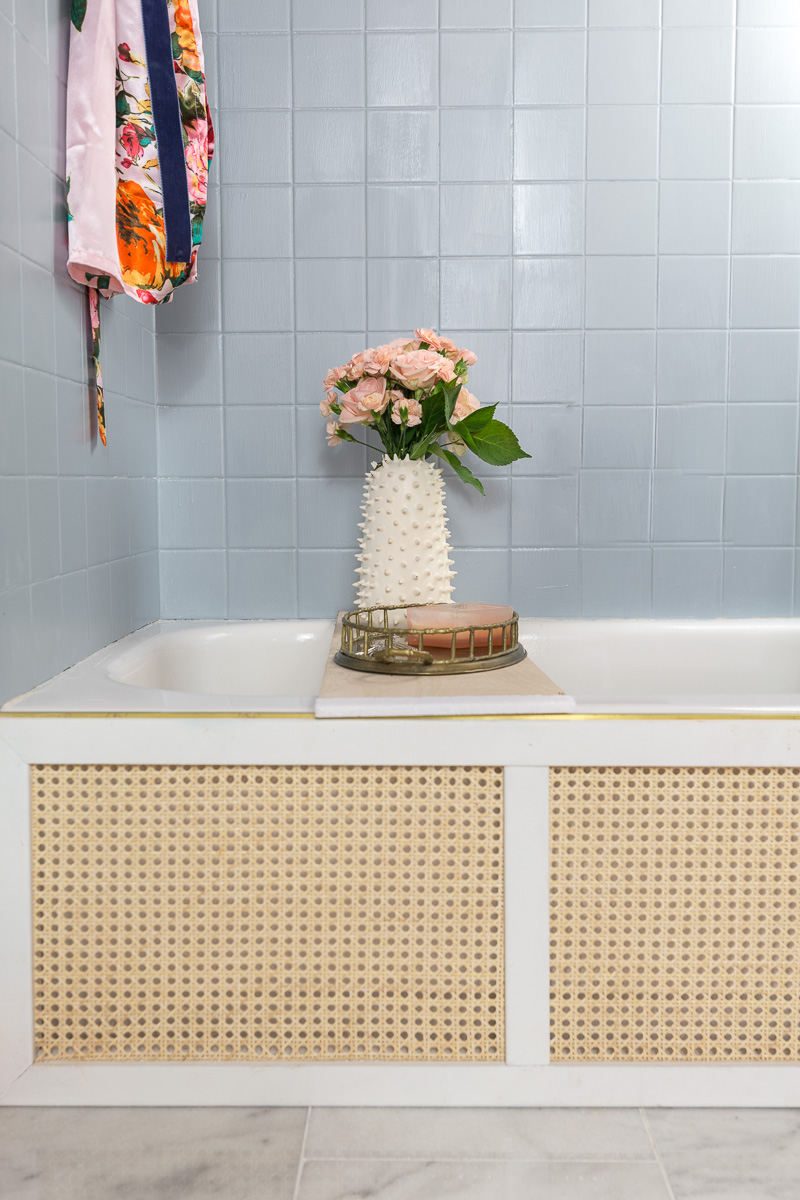 wicker tug front, vintage bathroom, spring 2020 ORC, one room challenge, jeweled interiors, Jewel Marlowe, , Anthropologie bathroom, Anthropologie, Anthropologie inspired bathroom, 