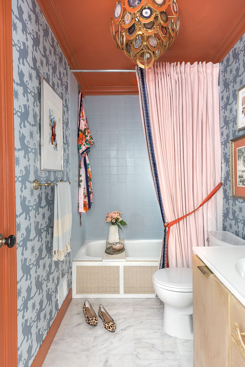 vintage bathroom, spring 2020 ORC, one room challenge, jeweled interiors, Jewel Marlowe, charlotte's locks, Hygge and west, farrow and ball, rockstar chandelier, chinoiserie wallpaper, Anthropologie bathroom, Anthropologie, Anthropologie inspired bathroom, 