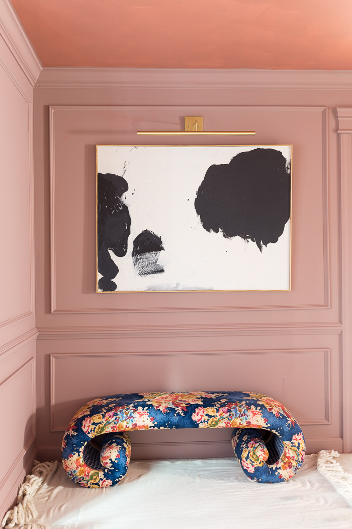 sulking room pink, Hinkley, modern sconces, picture light, brass, lamps plus, fall 2020, one room challenge, jewel Marlowe, cb2, azalea, dining room, ikea hack