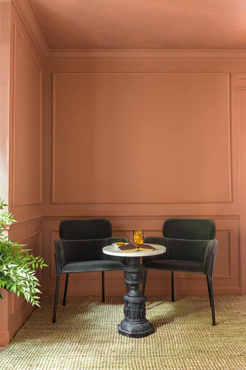 farrow and ball, red earth, primer, Metrie moulding, dining room, terra cotta, jeweled interiors, one room challenge, 2020