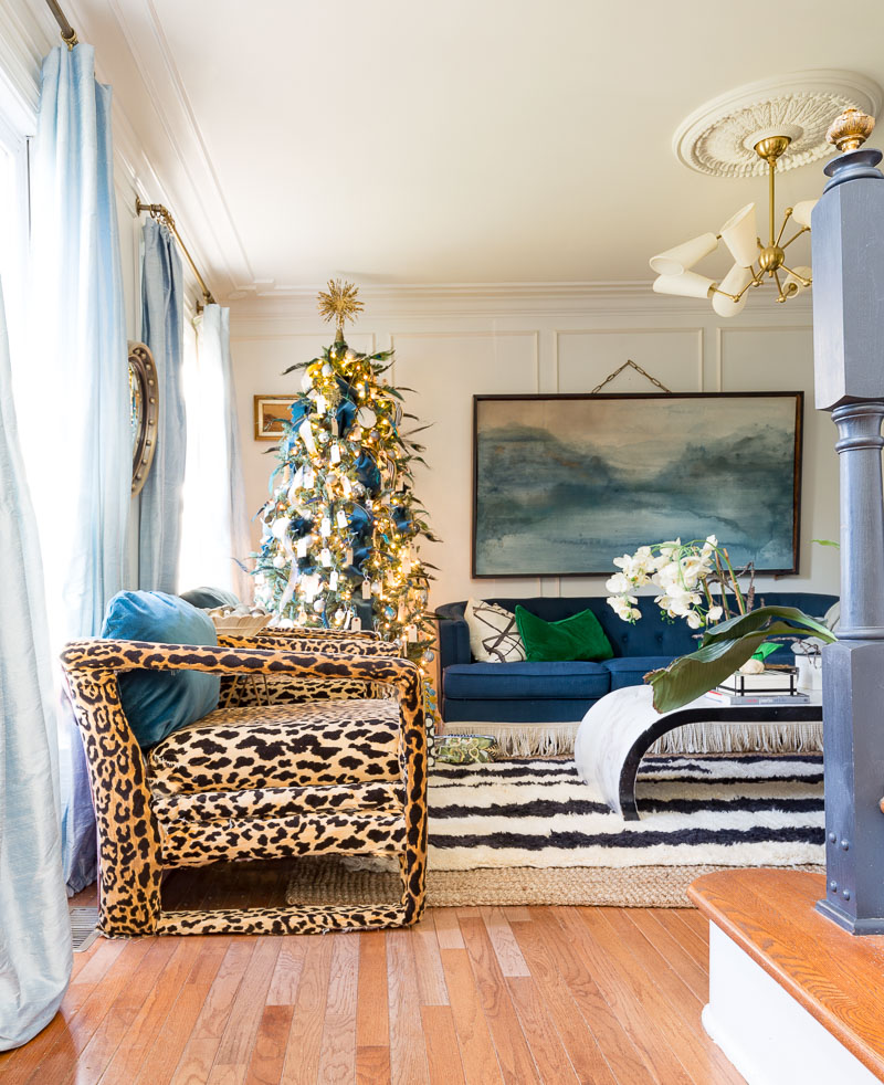 Art Deco Christmas tree, Great Gatsby Party, Great Gatsby Christmas, speak easy pampas grass tree, fringe 1920's tree, leopard chair, The Curious Department