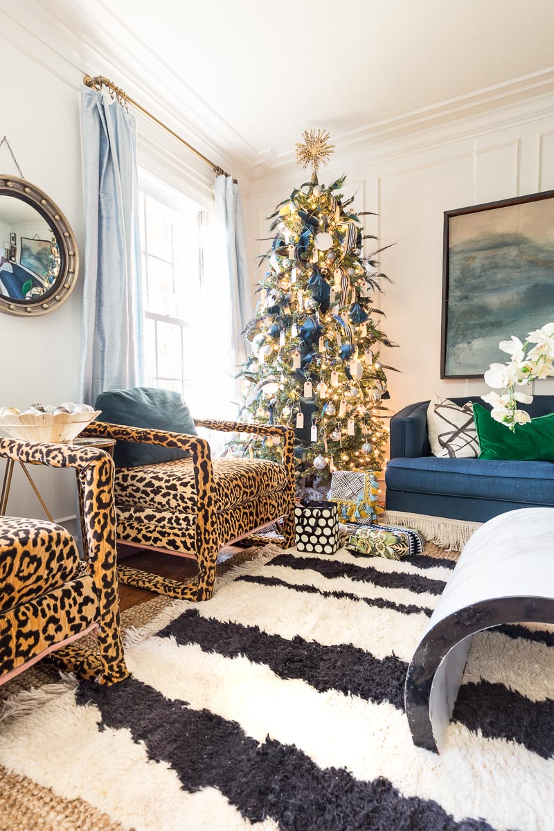 Art Deco Christmas tree, Great Gatsby Party, Great Gatsby Christmas, speak easy pampas grass tree, fringe 1920's tree, leopard chair, The Curious Department