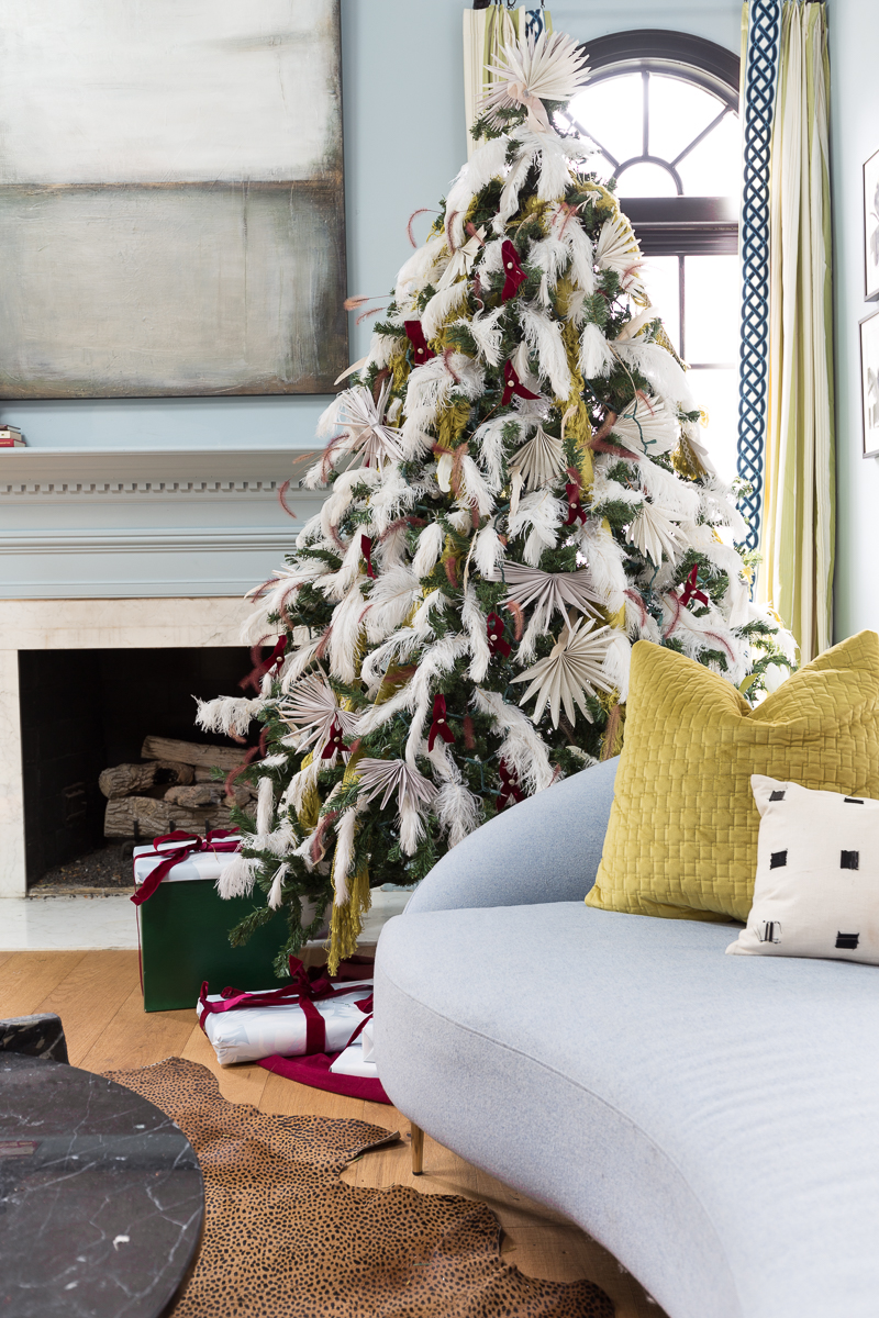 You've got to see this Christmas tree ideas. Palm Christmas tree, holiday decorating, Christmas tree ideas, Christmas tree, Anthropologie Christmas tree, holiday decor, 2021, 2020 Christmas trends