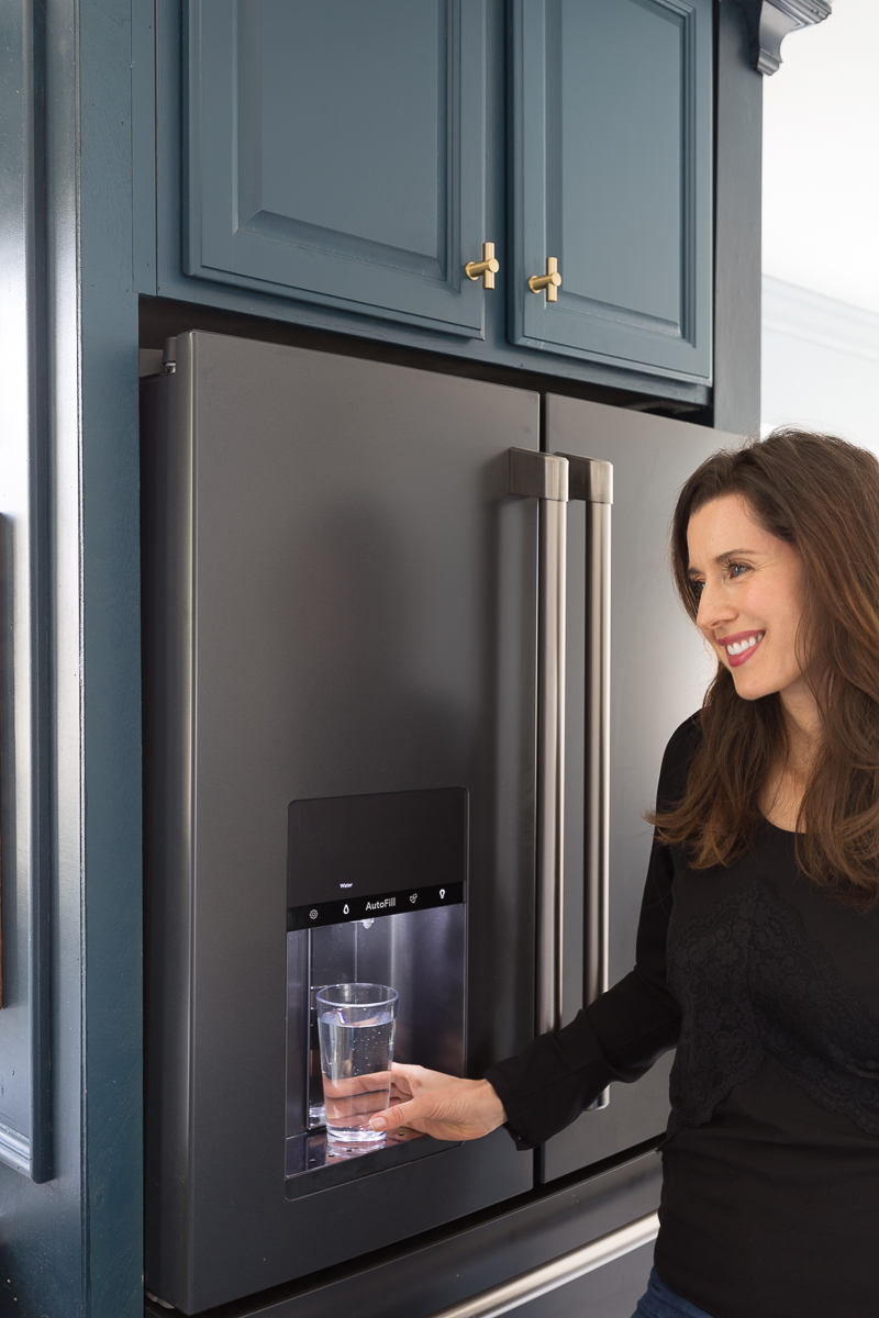 matte black fridge with copper handles