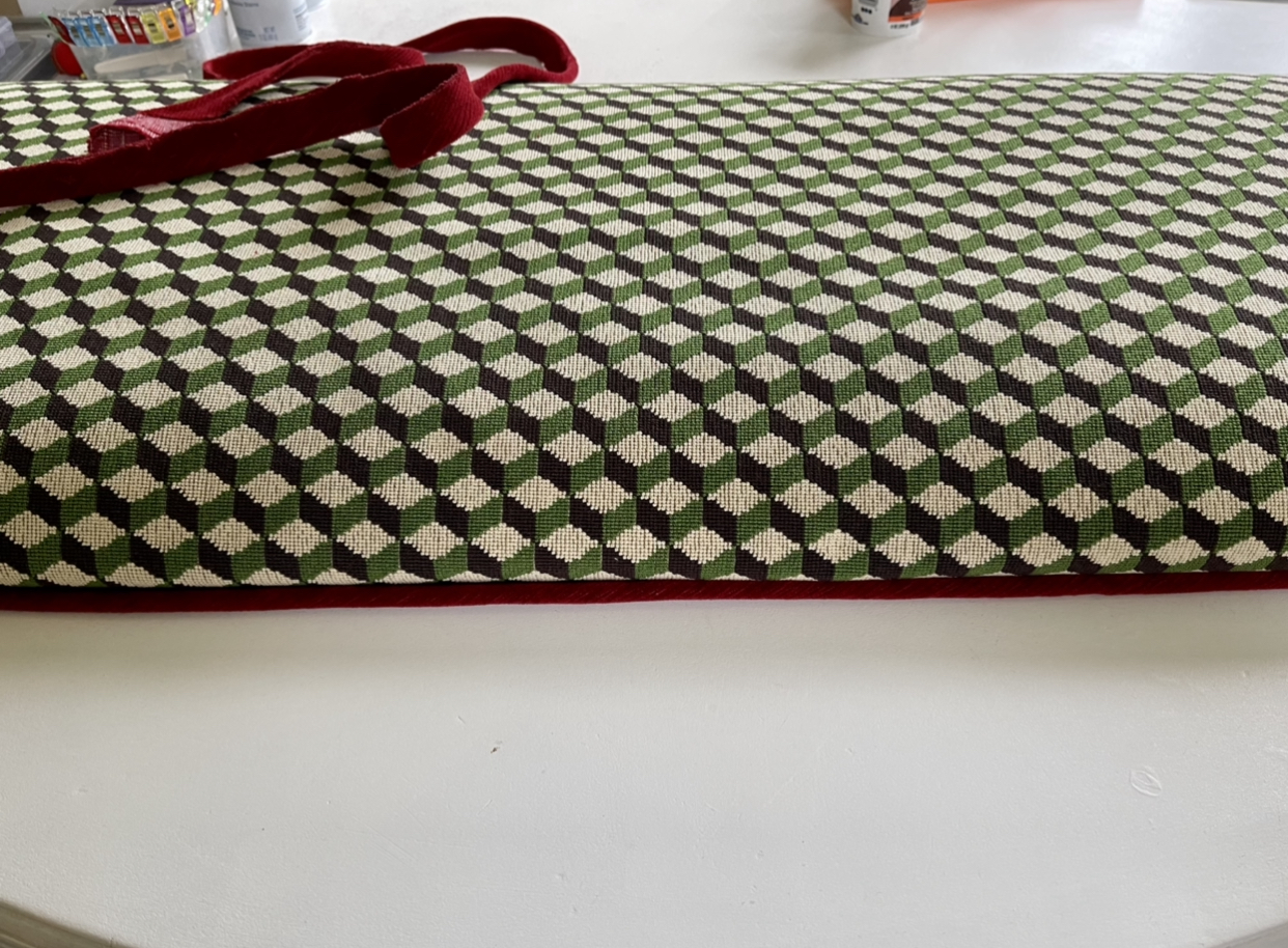 Atwood, tumbling block, Schumacher, fabric, DIY upholstery