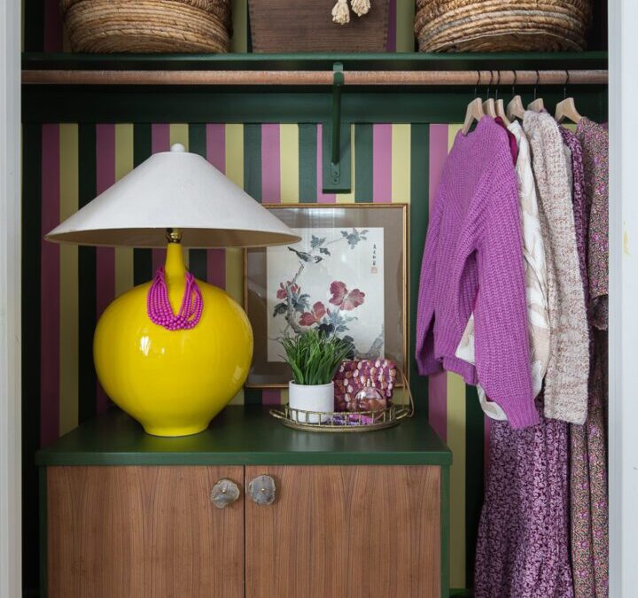 Colorful closet with lamp and clothes hanging. ⋆ Jewel Marlowe